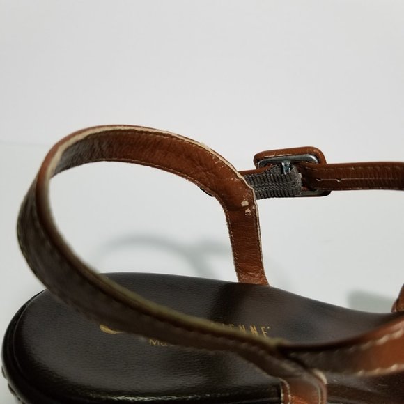 La Canadienne Brown T-Strap Platform Wedge Sandals - Picture 4 of 7